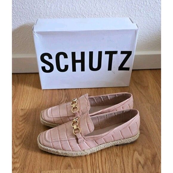 Schutz Patty Croc Embossed Espadrille Loafers Pink Women's Size 6.5 B - Picture 1 of 10